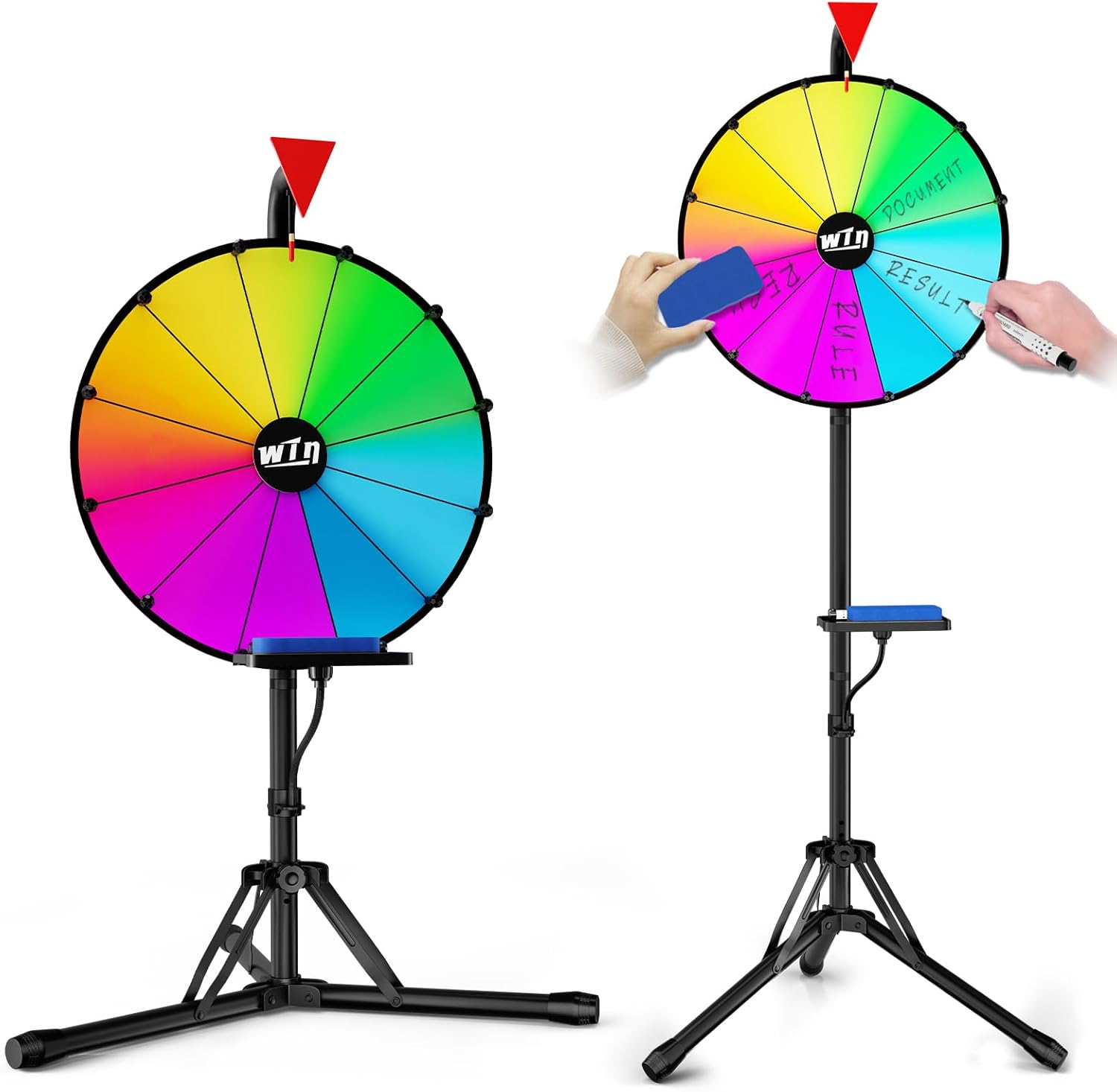 16 Inch Prize Wheel,Spinning Wheel with Adjustable Folding Tripod Floor Stand,12 Slots,1Bracket, Dry Erase Kit – Wheel of Fortune Game for Carnival, Casino & Trade Show.