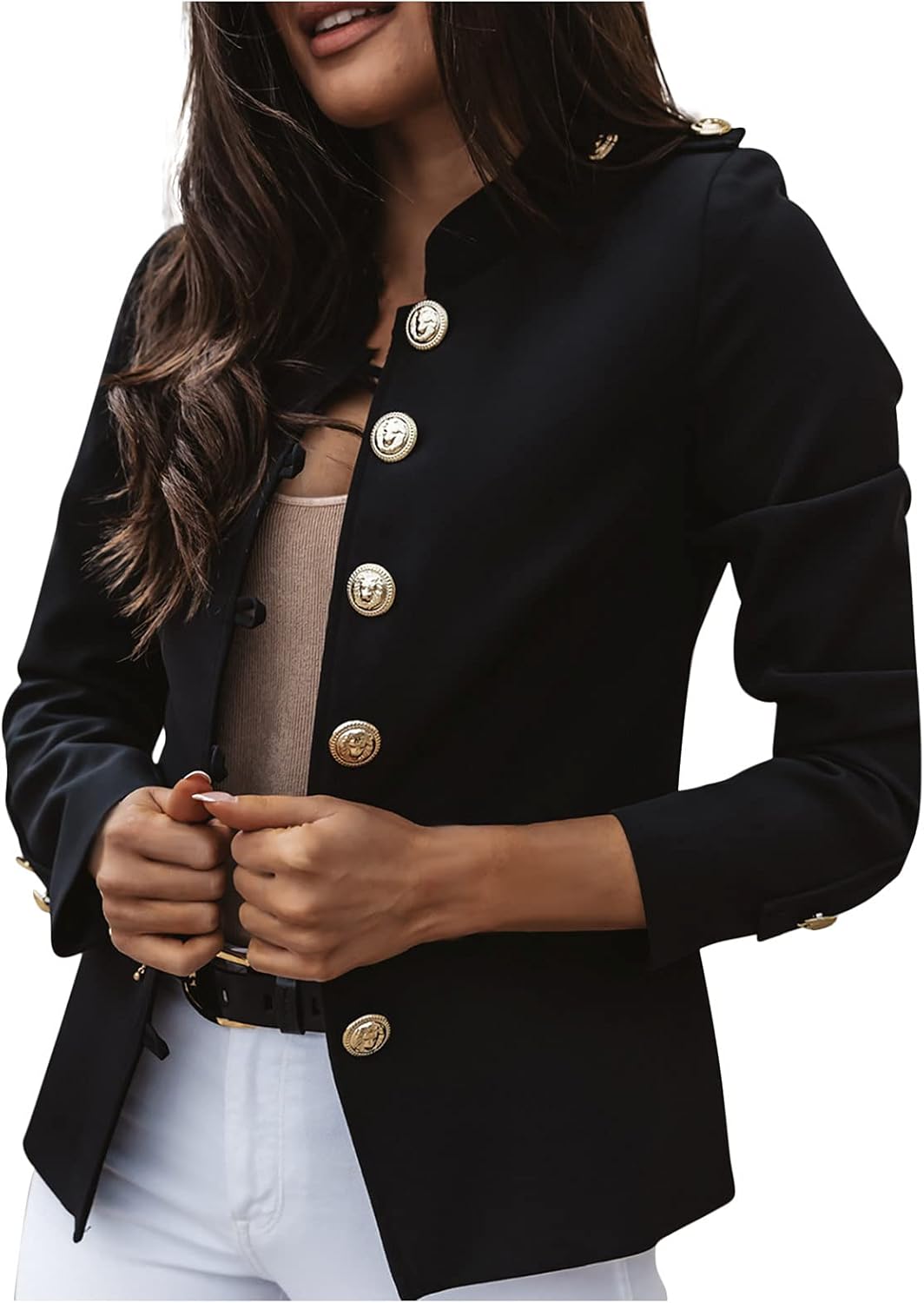 JEGULV Blazer Jackets for Womens Mock Neck Button Jacket Open Front Cardigan Blouse Tops Business Casual Suit Coats