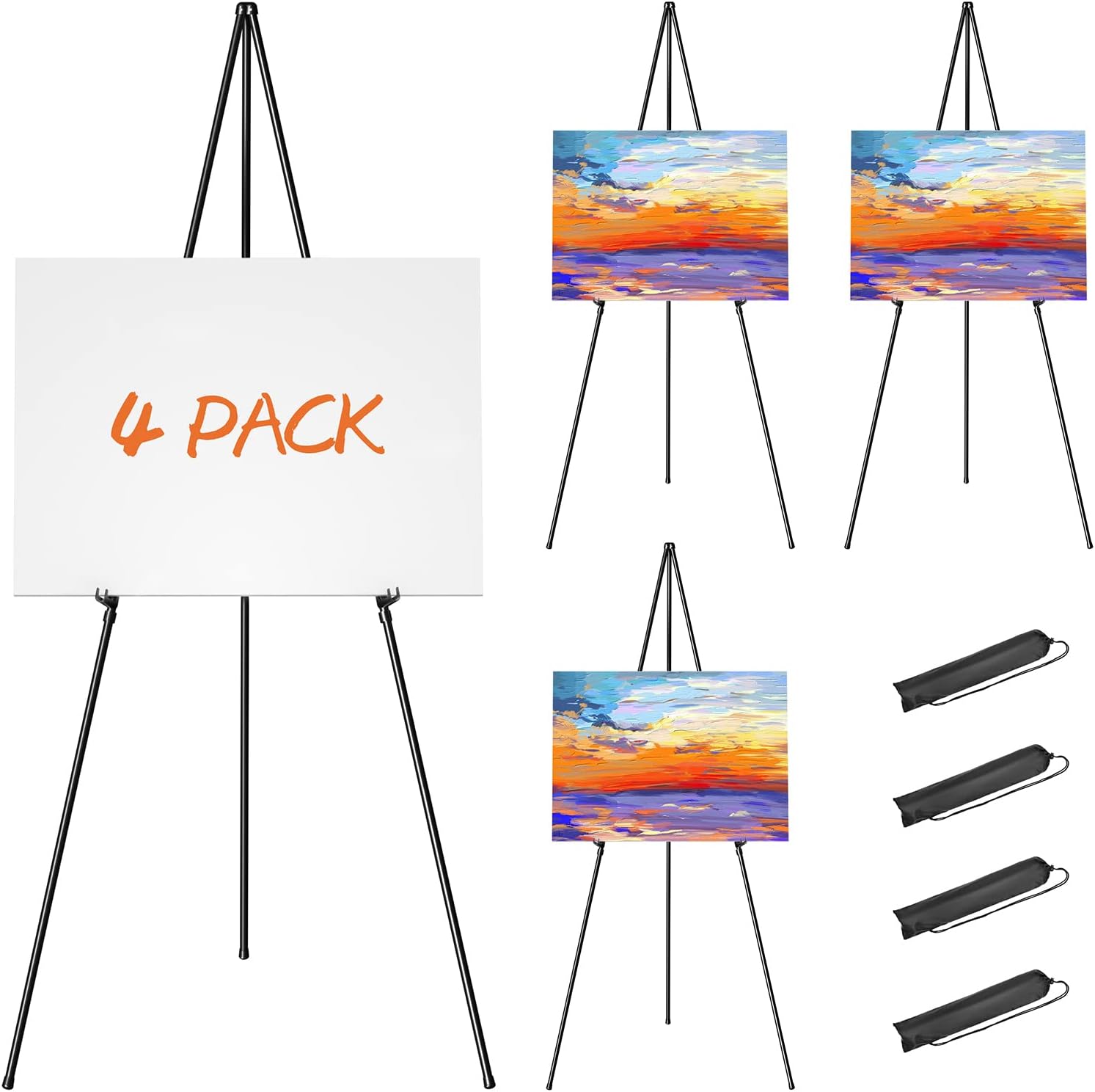 Easel Stand for Display, Aredy 63″ Portable Painting Easel, Lightweight Metal Easels for Painting Canvas, Wedding Sign (4 Pack)