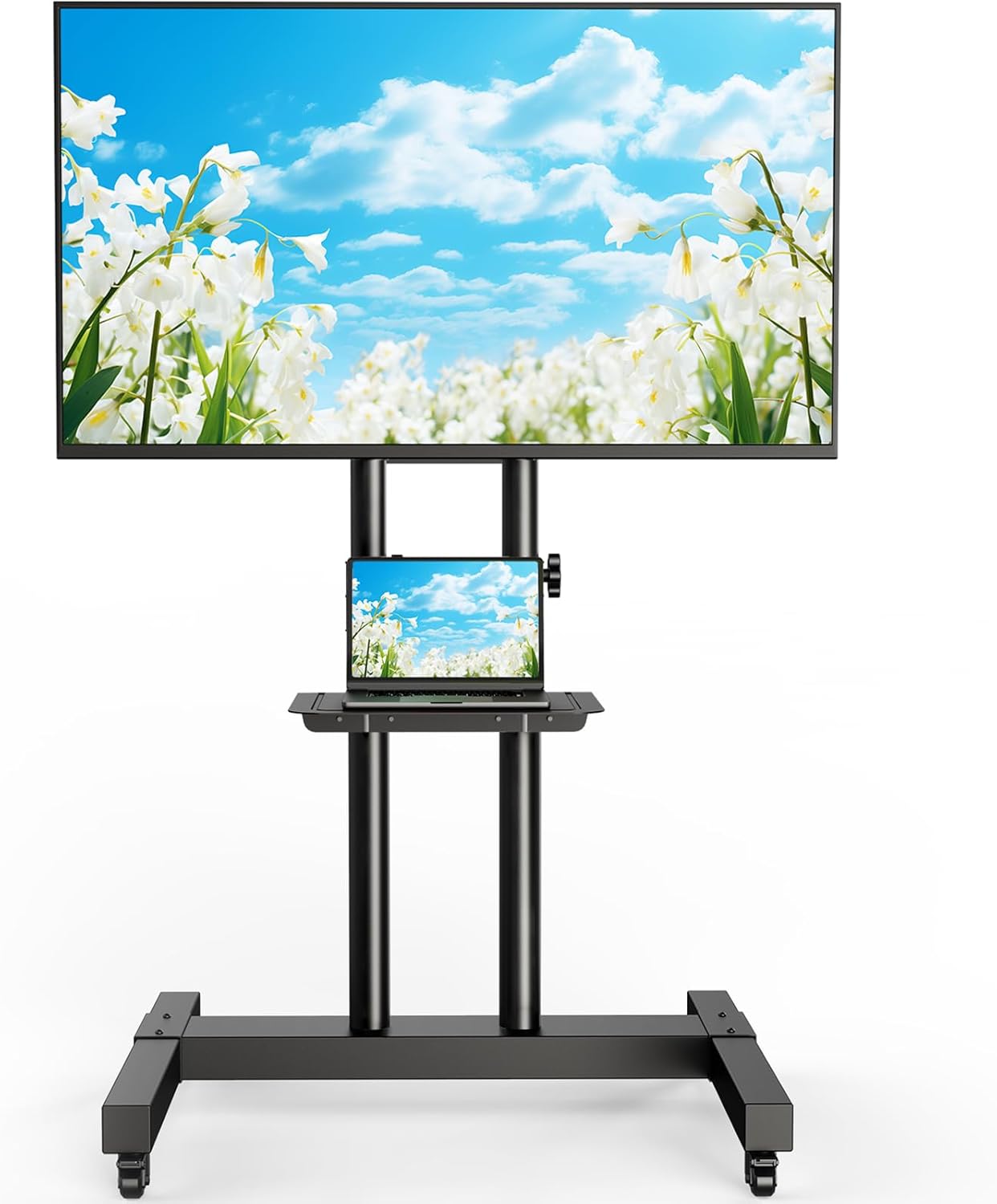 Rfiver Mobile TV Cart Rolling TV Stand for 40-83 Inch Screen Flat/Curved TVs up to 110lbs, Tilt and Height Adjustment Portable TV Stand on Wheels with Laptop Shelf, Outdoor TV Stand MAX VESA 600x400mm