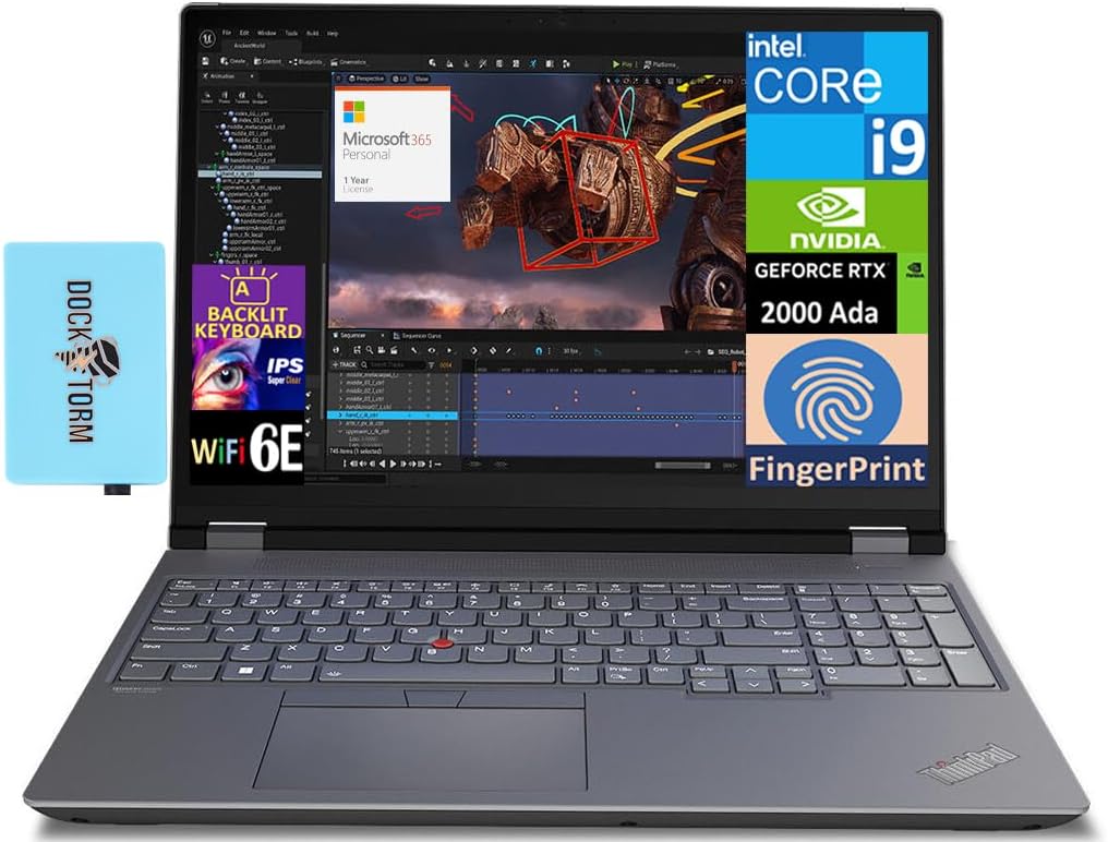 Lenovo ThinkPad P16 Gen 2 Workstation Laptop 16.0″ IPS WUXGA Display (Intel i9-13980HX, 32GB DDR5, 1TB SSD, NVIDIA RTX 2000 Ada, Win 11 Pro) w/Microsoft 365 Personal, DKZ USB Port Expander