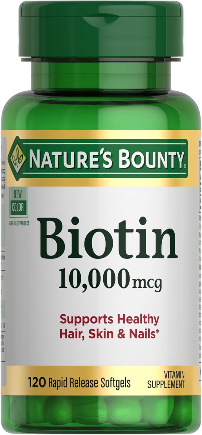 Nature’s Bounty Biotin, Supports Healthy Hair, Skin and Nails, 10,000 mcg, Rapid Release Softgels, 120 Ct