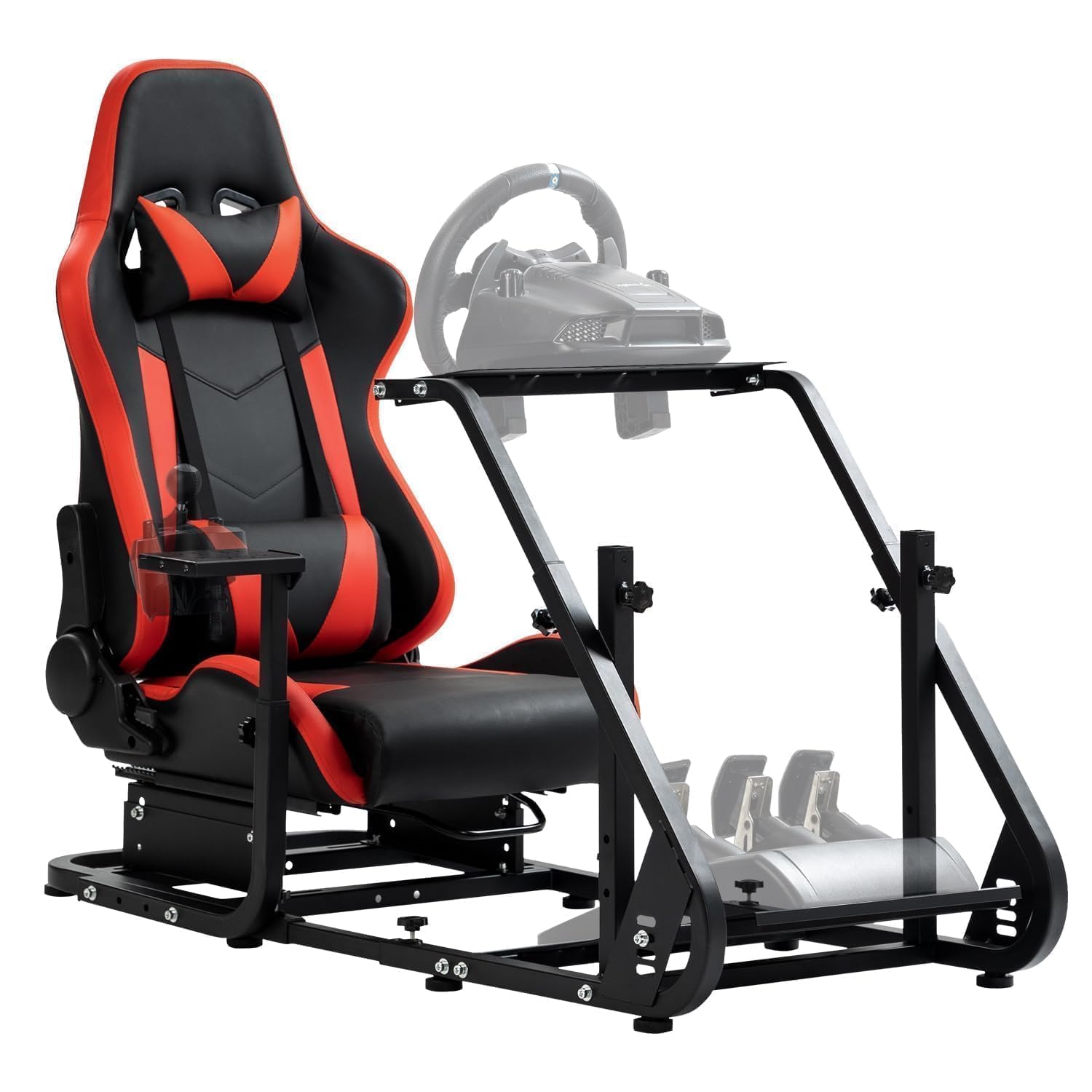 Hottoby Sim Driving Racing Cockpit with Red Seat Fit for Logitech/Thrustmaster/Fanatec G920,G923,G29,G25&T80,Mountable Monitor Stand, Double Arm Reinforcement,No Steering Wheel,Pedal & Handbrake