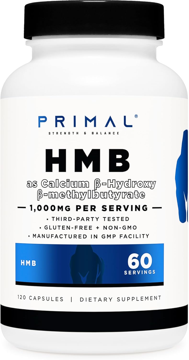 Primal HMB (1000mg, 120 Capsules) | Athlete Formula, Gluten-Free, Non-GMO, 60 Servings