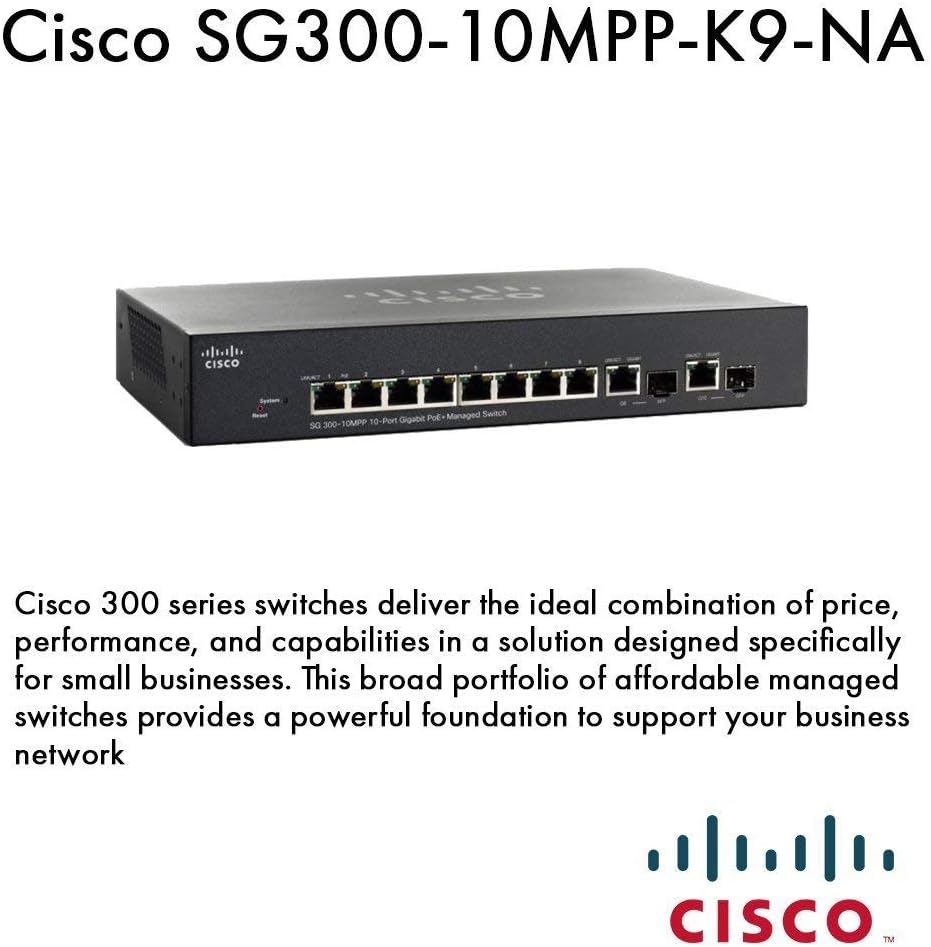 Cisco 10-Port Gigabit PoE Managed Switch (SG300-10MPP-K9-NA) (Certified Refurbished)