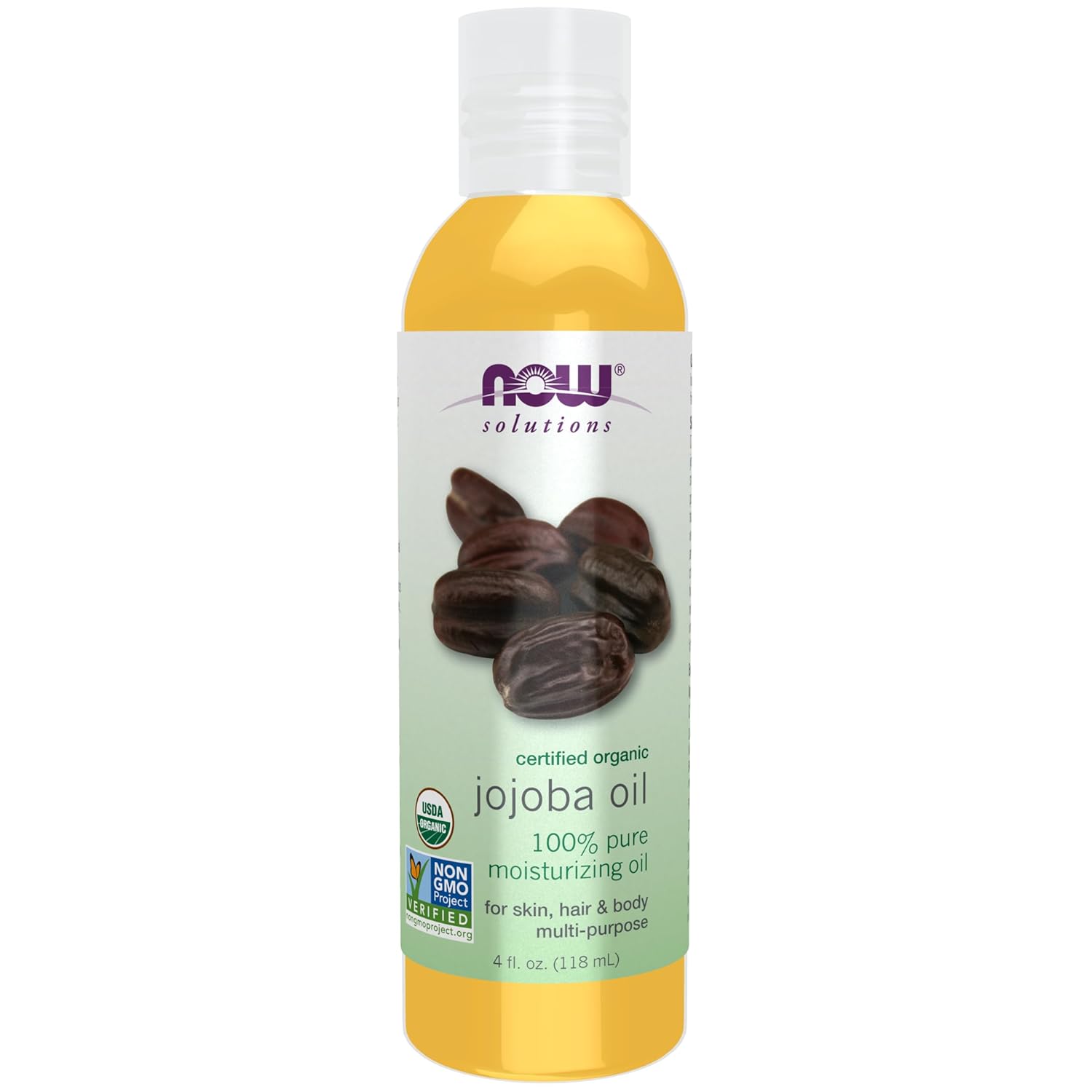 NOW Foods Solutions, Organic Jojoba Oil, Moisturizing Multi-Purpose Oil for Face, Hair and Body, 4-Ounce