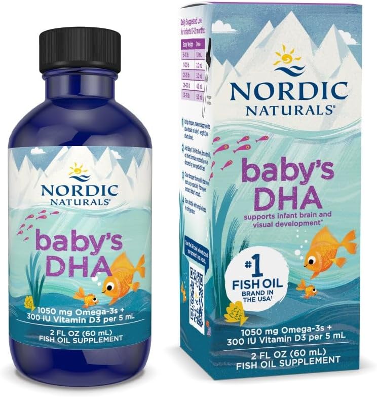 Nordic Naturals Baby’s DHA, Unflavored – 2 oz – 1050 mg Omega-3 + 300 IU Vitamin D3 – Supports Brain, Vision & Nervous System Development in Babies – Non-GMO – Servings May Vary