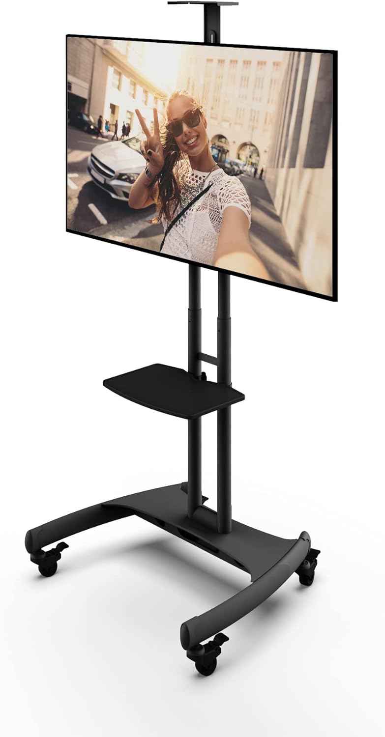 Kanto MTM65PL Height Adjustable Mobile TV Stand with Adjustable Shelf for 37-inch to 65-inch TVs | Supports up to 80 lb (36 kg) Total | Integrated Cable Management | Black