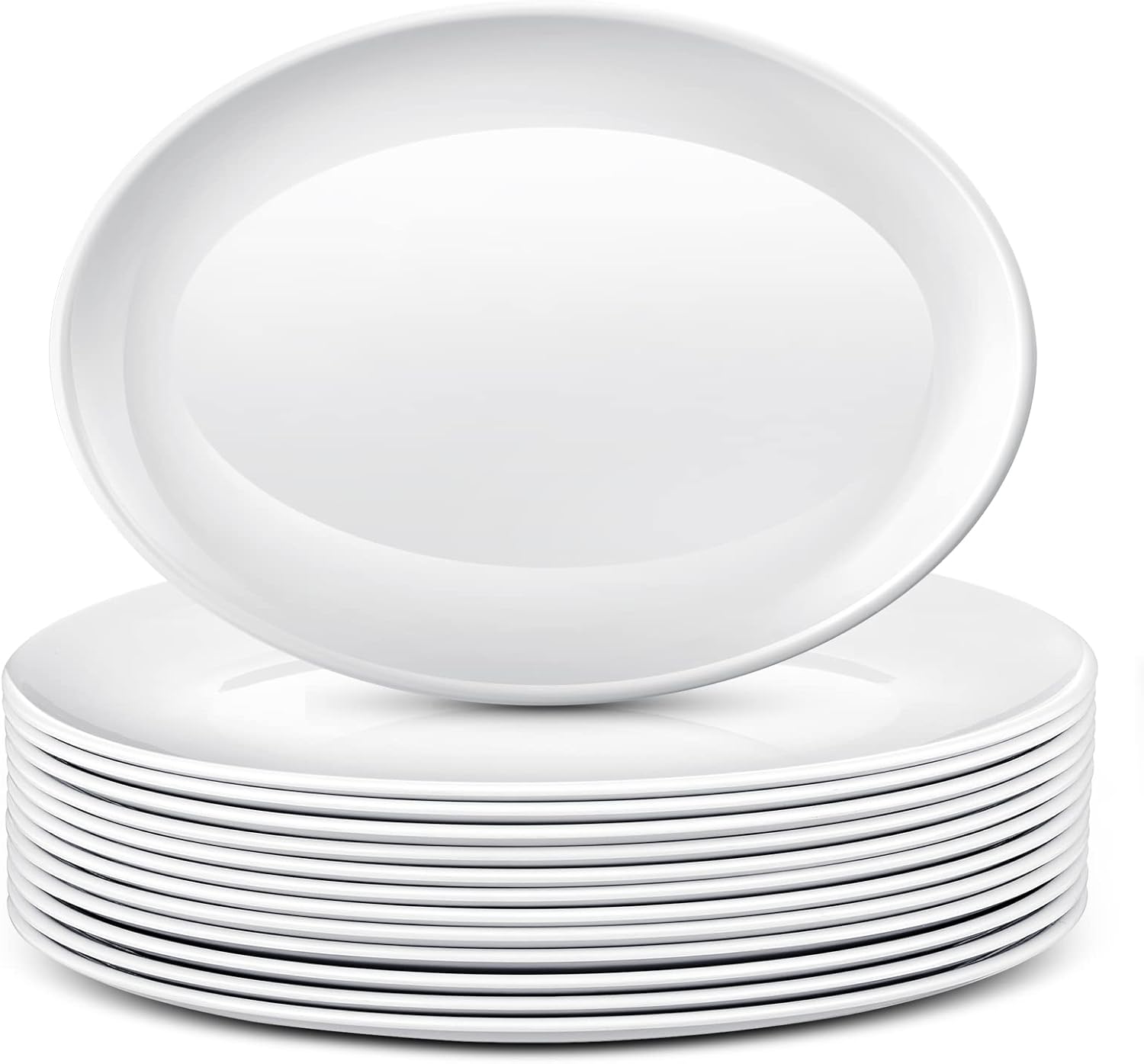 Dandat 12 Pcs Melamine Large Serving Platter Oval Serving Trays White Serving Plates Melamine Serving Dish for Turkey Meat Steak Fish Appetizers for Thanksgiving Christmas Party (14 Inch)