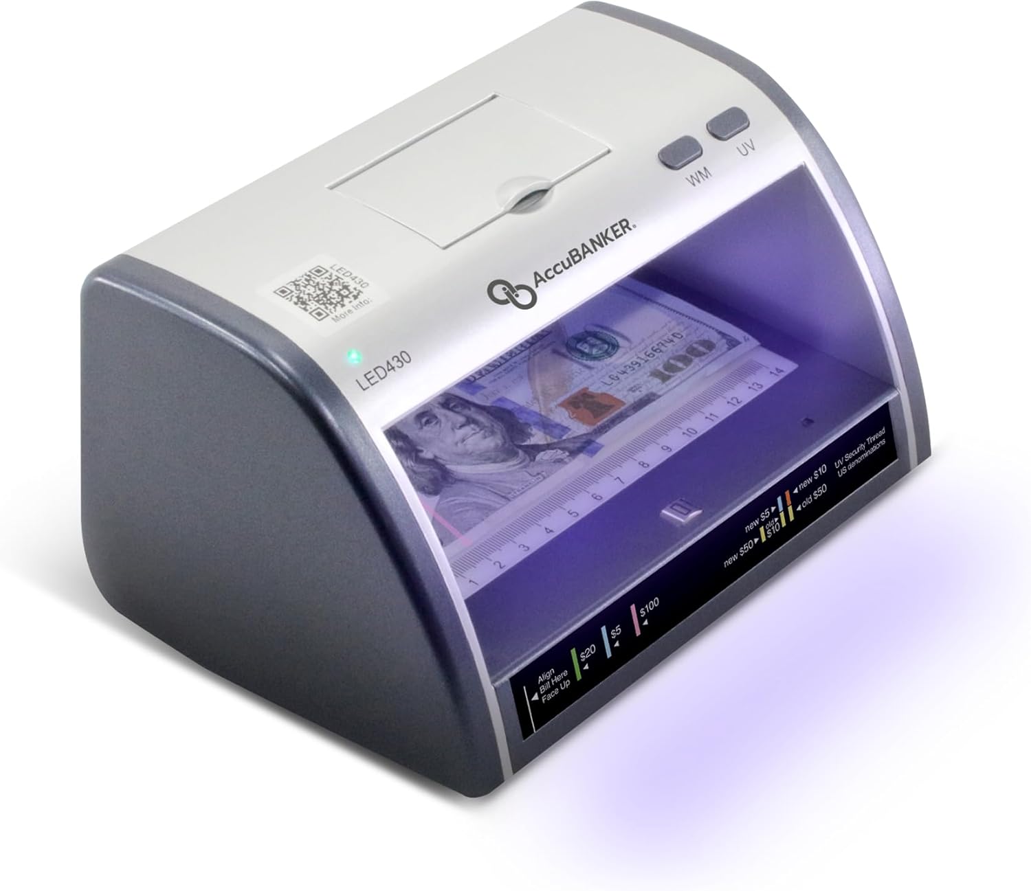 AccuBANKER LED430 6-Point Cash Multi Currency & Card Counterfeit Detector Money Checker with Superbright LED Ultraviolet, Magnetic & Size Detection. Commercial Grade, UL Listed