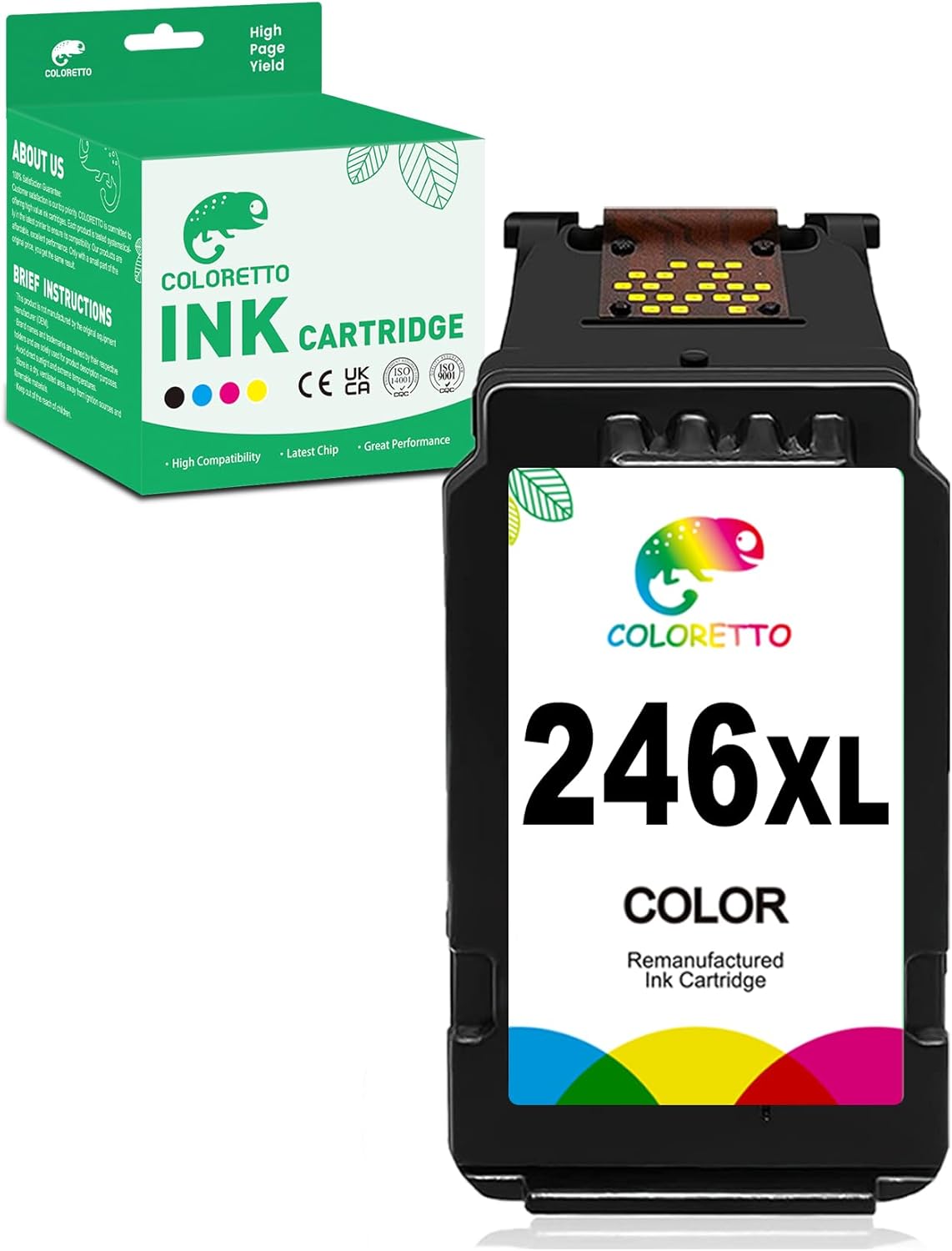 COLORETTO 246 XL Tricolor Ink Cartridge for Canon PIXMA iP2820 TS202 TS3400 TS3420 MG2922 MG2525 MG2522 MG2420 MG3020 MG3022 TR4500 TR4520 TR4522 MX492 MX490 as Replacement of Canon CL-246XL CL246XL