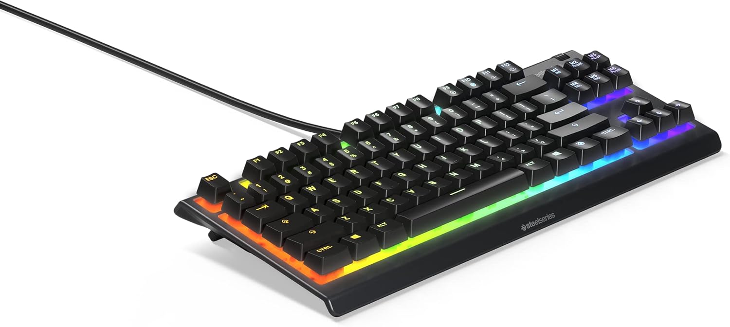 SteelSeries Apex 3 TKL RGB Gaming Keyboard – Tenkeyless Compact Form Factor – 8-Zone RGB Illumination – IP32 Water & Dust Resistant – Whisper Quiet Gaming Switch – Gaming Grade Anti-Ghosting (Renewed)