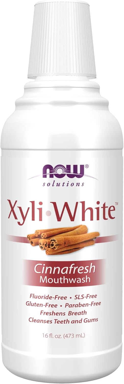 NOW Solutions, Xyliwhite Mouthwash, Cinnafresh Flavor, Naturally Freshens Breath, Cleanses Teeth and Gums, 16-Ounce