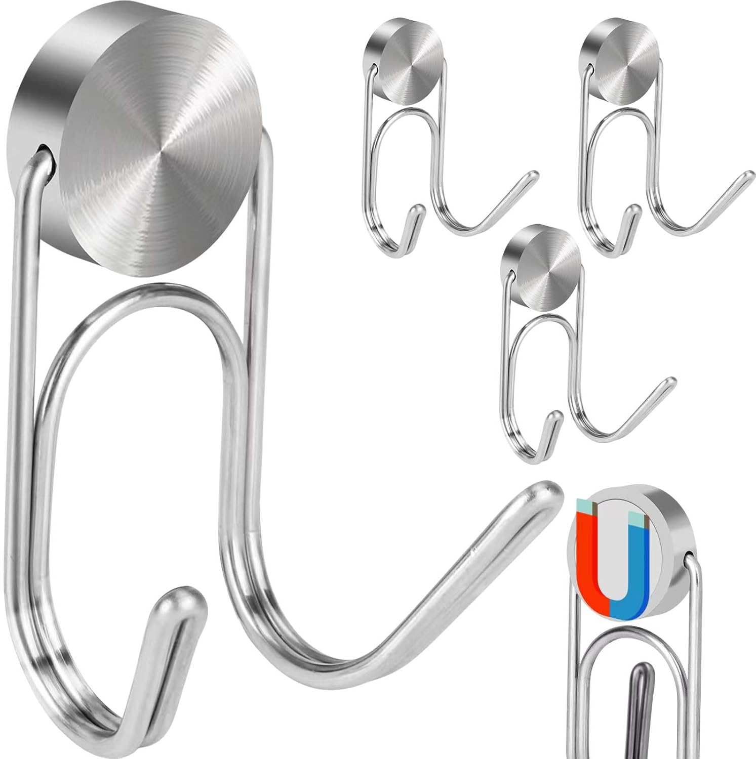 Magnetic Hooks Heavy Duty 304 Stainless Steel Hooks,Magnets Hanging Hooks for Refrigerator Grill Toolbox Cabins Outdoor,Cruise Essentials Camper Accessories,4pack(Silver,1.1in-2 40Lbs)