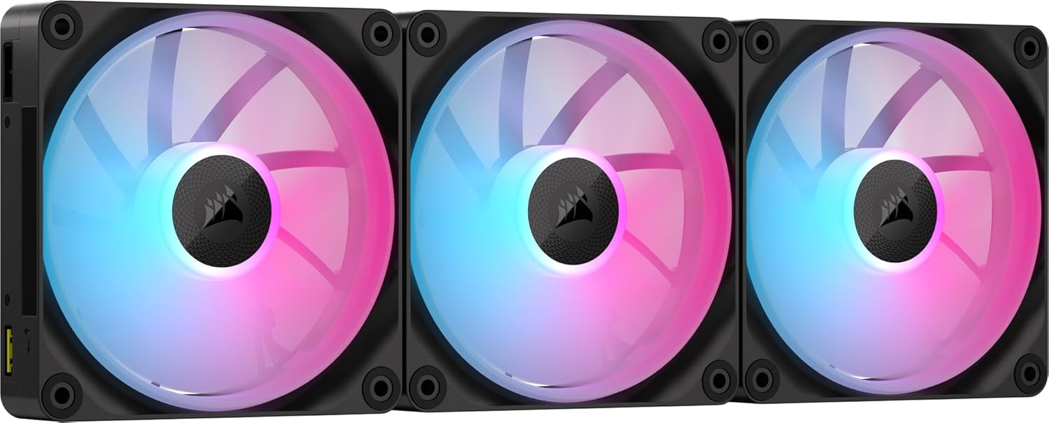 CORSAIR iCUE Link LX120 RGB 120mm PWM Fans Triple Pack – Dual Light Loops – Includes iCUE Link System Hub – CORSAIR AirGuide Technology – Black