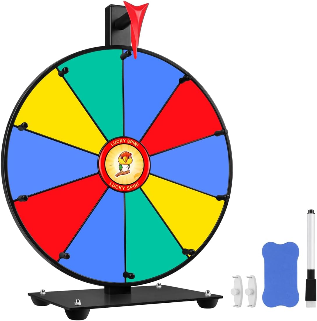 12 Inch 10 Slots Prize Wheel Tabletop or Wall Mount Fortune Spin with Dry Erase Marker and Eraser for Engaging Home Parties, Trade Show, Carnival Events