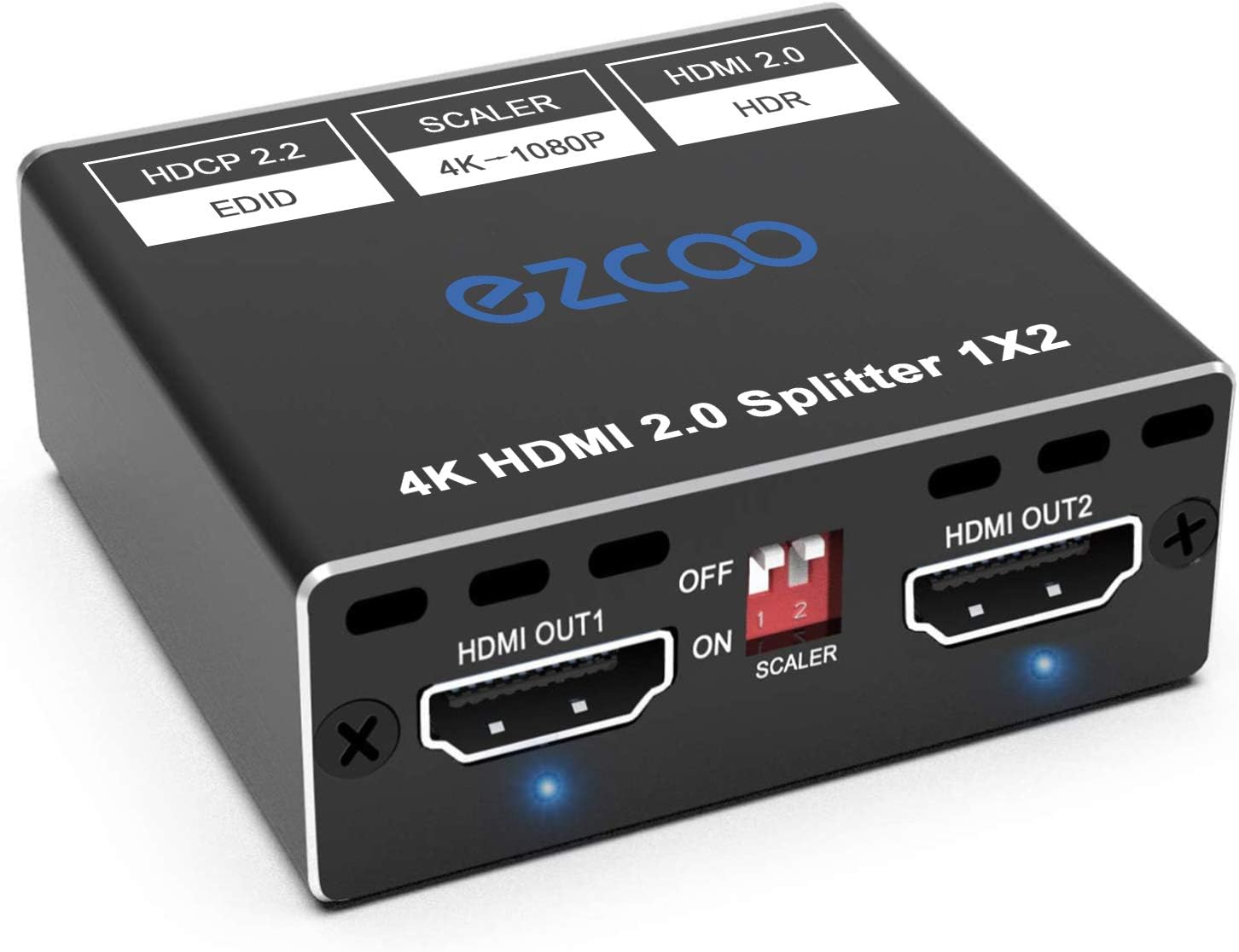 4K HDMI Splitter 1×2 HDR D-o-l-b-y Vision Atmos Down Scaler – HDMI Scaler 4K 1080P Sync,4K 60Hz 4:4:4 HDMI Splitter 1 in 2 Out HDCP2.2, EDID 4K5.1/4K7.1/ Copy, for Game Xbox PS5 1080p120Hz Roku SP12H2