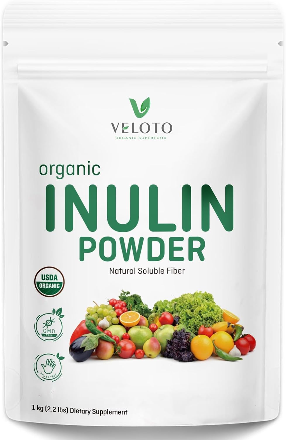 Organic Inulin Powder, Pure Inulin Prebiotic Supplement Natural Soluble Fibers Sweetener for Digestive Function, Unflavored & Unsweetened Superfood for Smoothie, Gluten Free, Vegan, 2.2 lb