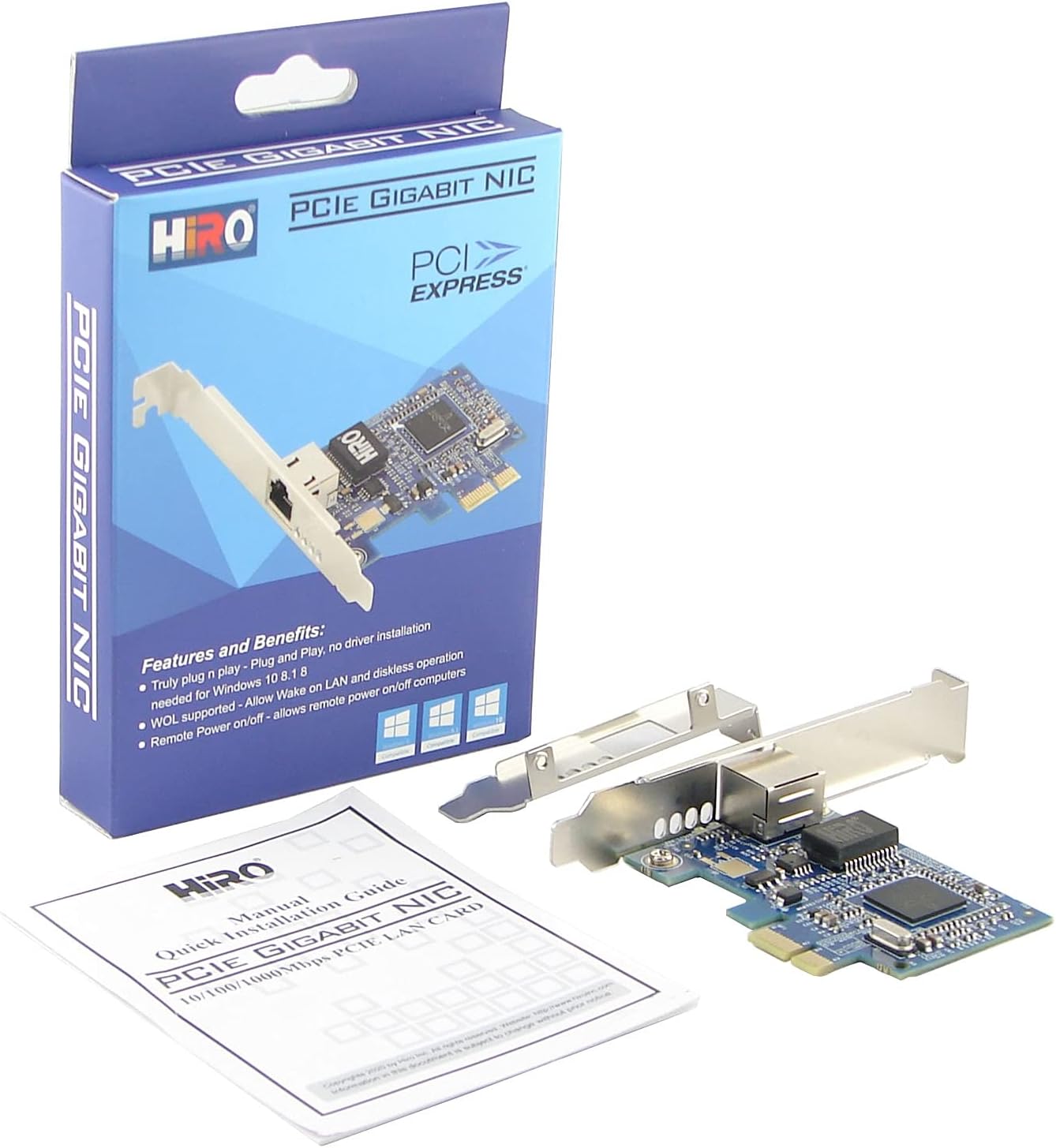 HiRO H50356 Broadcom 10/100/1000BASE-T Controller Integrated Transceiver Internal PCI Express PCIe PCI-E x1 Gigabit Ethernet Card RoHS Windows 10 8.1 8 Compatible