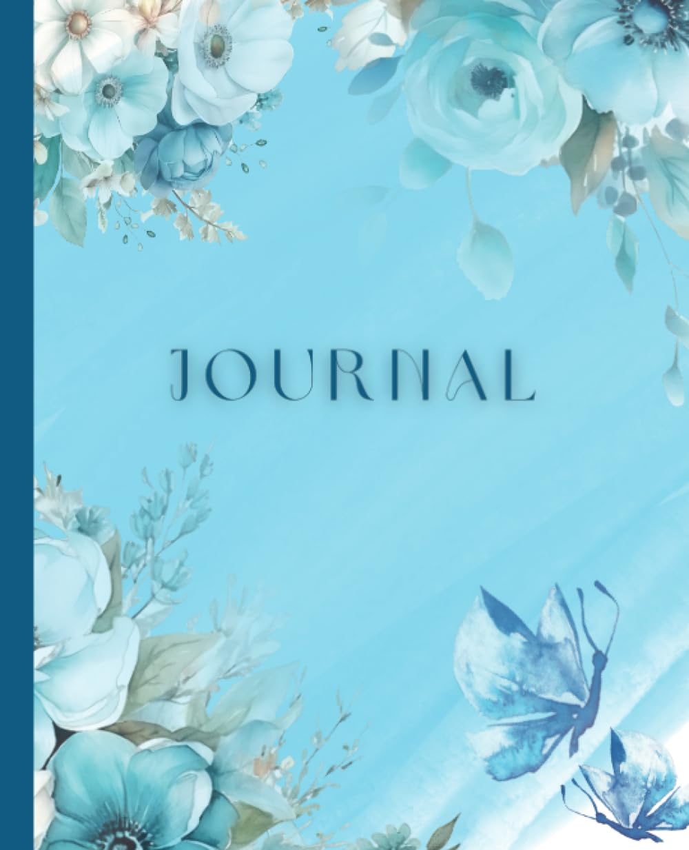 Aesthetic watercolor flower journal for women, teens, young and adults | Blank, lined pages journal | blue vintage watercolour floral style paperback journal