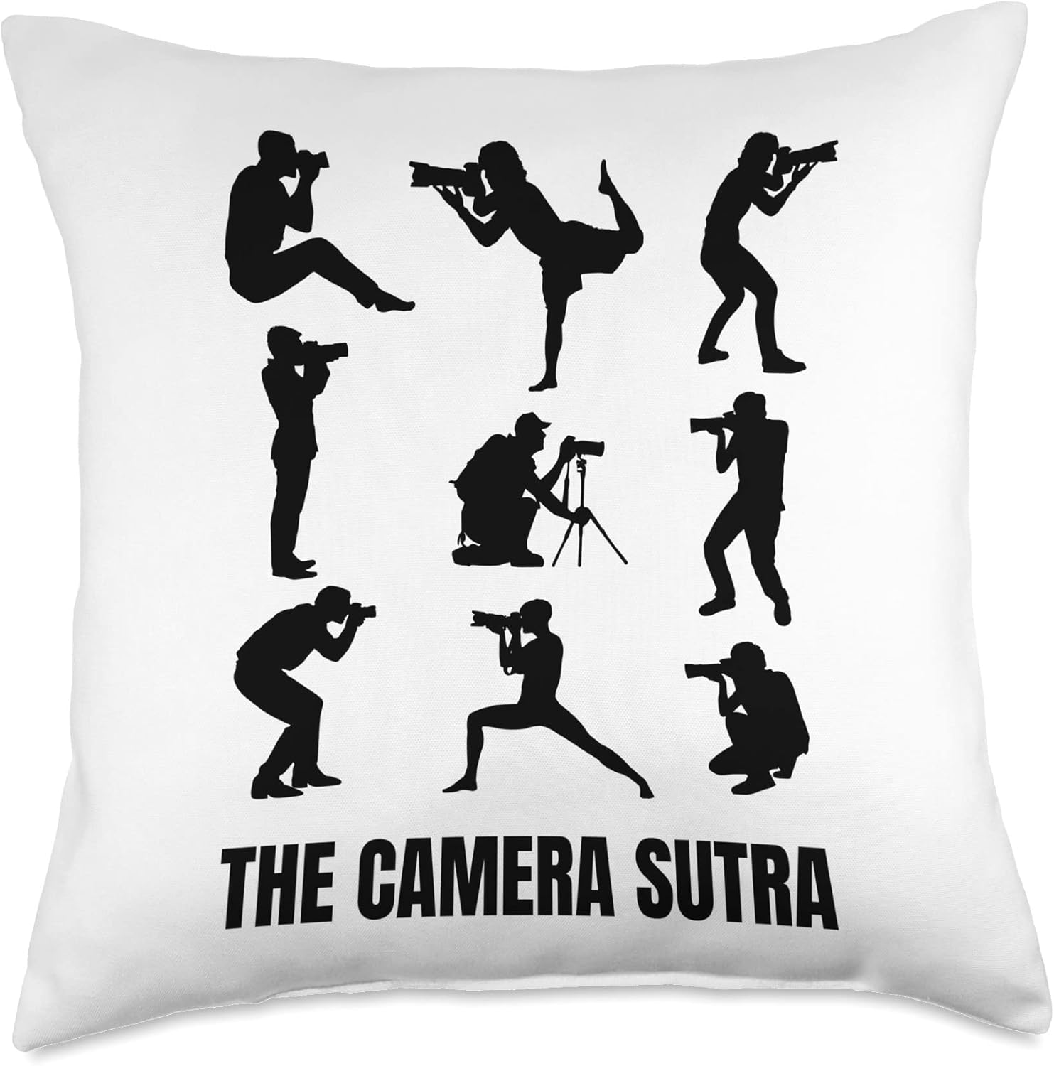 The Camera Sutra Funny Photography Filmmaker Photo Positions Throw Pillow, 18×18, Multicolor