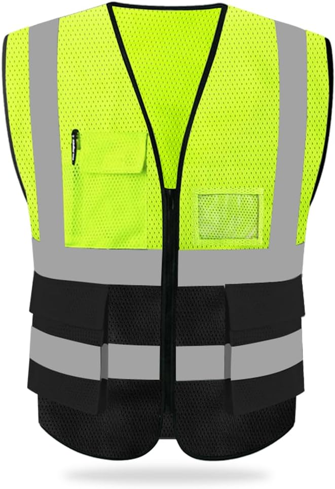 HYCOPROT High Visibility Mesh Safety Reflective Vest with Pockets and Zipper, Meets ANSI/ISEA Standards