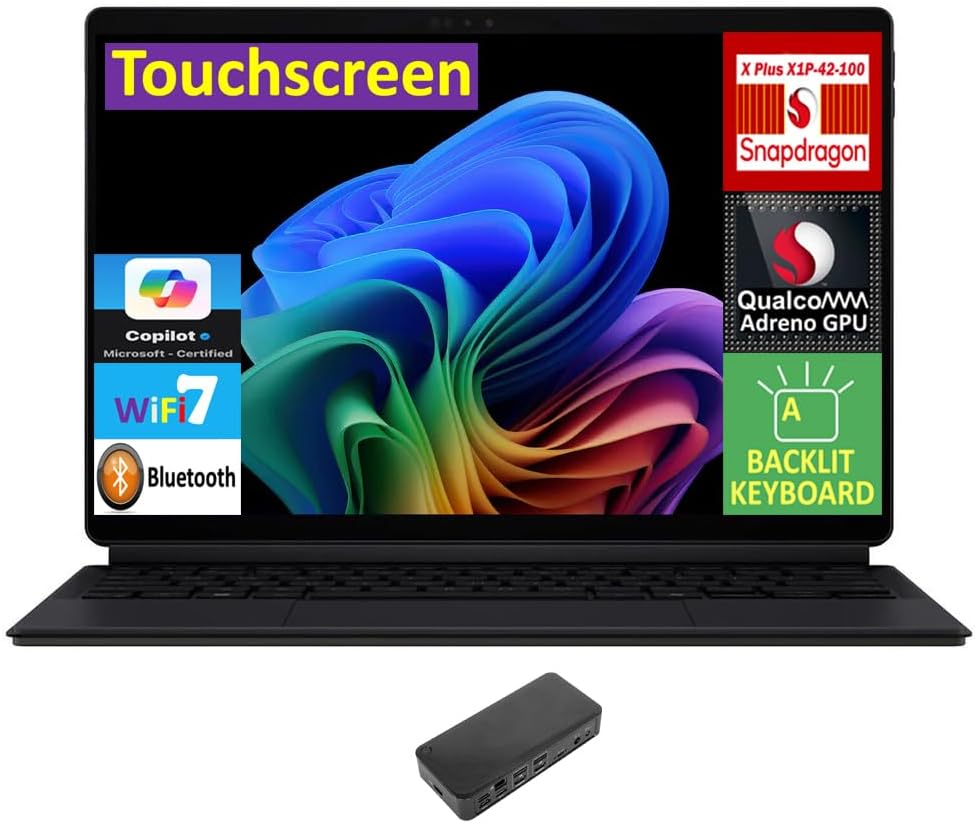 ASUS ProArt PZ13 AI Powered 2-in-1 Laptop 13.3″ Touchscreen AMOLED 2.8K Display (Qualcomm Snapdragon X Plus X1P-42-100, 16GB LPDDR5X, 1TB M.2 PCIe SSD, Backlit KB, WiFi 7, Win 11 Pro) w/USB-C Dock