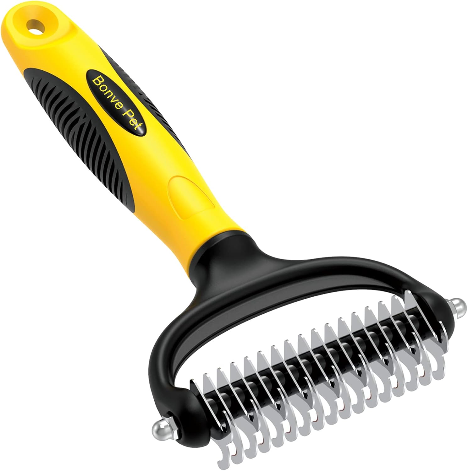 Bonve Pet Brush Dog Brush – Double Sided Undercoat Rake for Dogs and Cats, Safe and Gently Dog Brush for Shedding and Dematting, Shedding Comb for Mats & Pet Dematting Tool for Grooming-Yellow