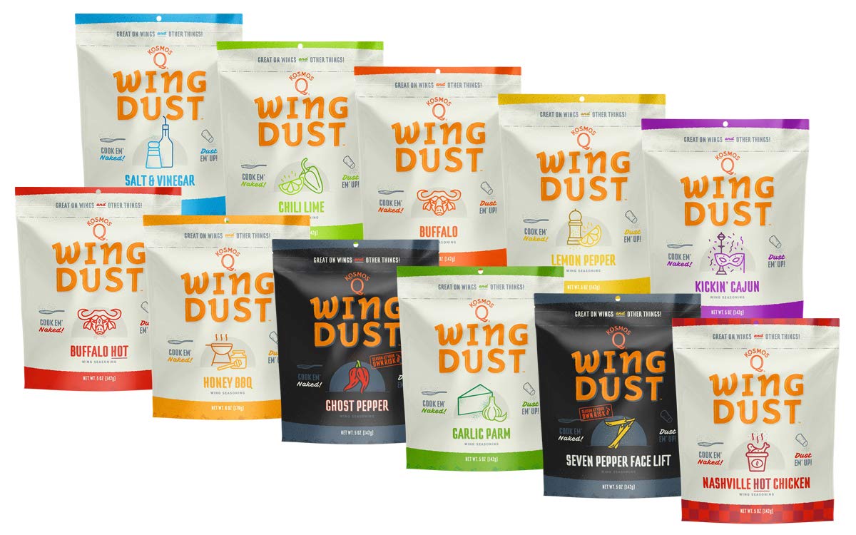 Kosmos Q Variety Pack Wing Seasonings | Wing Dust | Chicken Wing Rub | Dry BBQ Spices | 11 Pack | 11 Flavors