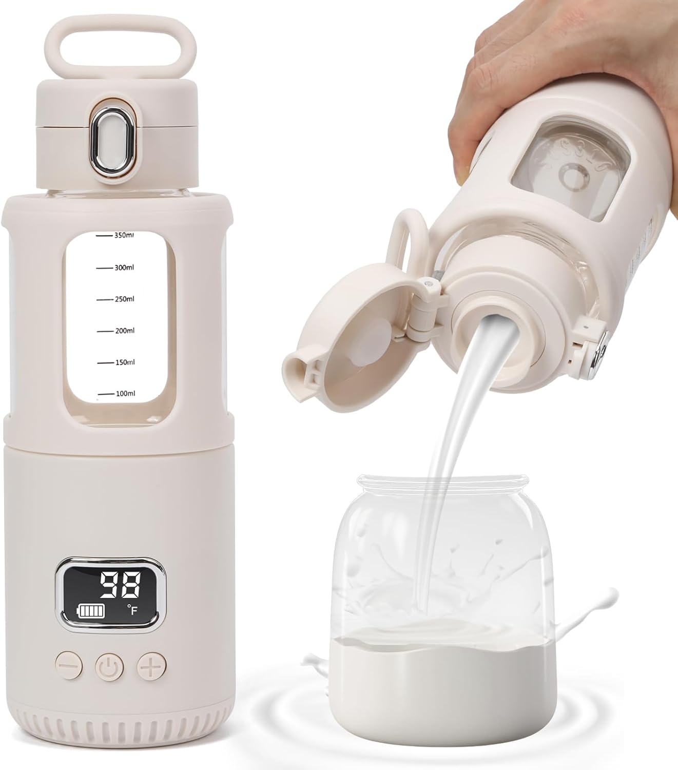 Portable Milk Warmer for Baby, Fast Heating Rechargeable Bottle Warmer for Formula, Breastmilk & Water, 12oz Capacity, Adjustable Temperature, Wireless, Fast Charging for Travel, Car, Airplane