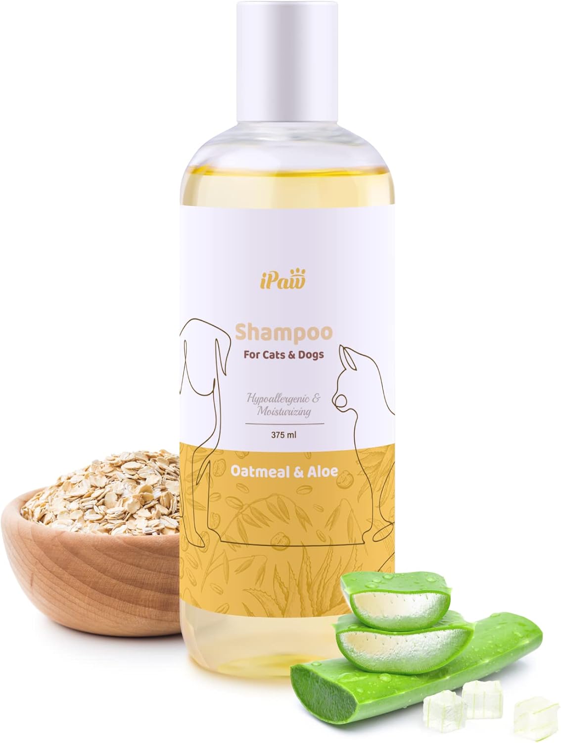 Oatmeal Dog Shampoo for Allergies with Aloe, Pet Shampoo for Dogs and Cats, Good for Dry and Sensitive Skin,Safe Ingredients, 375ml