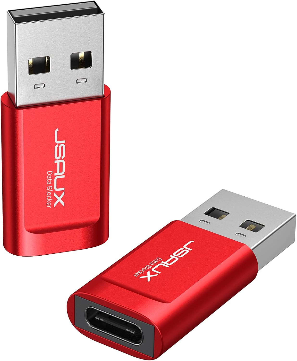 JSAUX USB-C Data Blocker, (2-Pack) USB-A to USB-C Female Defender Only for Quick Charge, Protect Against Juice Jacking, Refuse Hacking Provide Safe Charging- Red