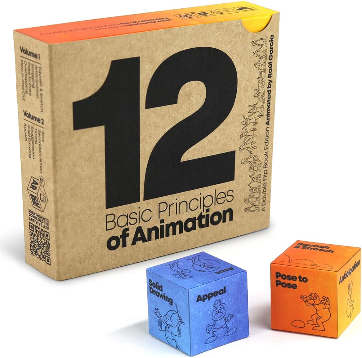 Flipboku – Flip Book Kit for Learning Animation – 2 Coloring Flipbooks – The 12 Basic Principles of Animation – Educational Toys – with DIY Paper Cubes Game – 12 Augmented Reality Videos – Craft Kit