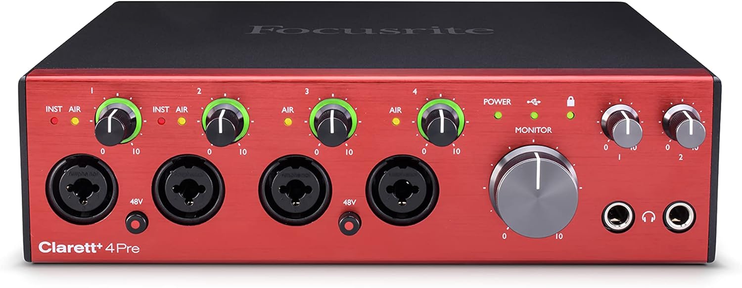 Focusrite Clarett+ 4Pre USB Studio-Grade Audio Interface for Music Makers — Four Low-Noise, Low-Distortion Mic Preamps providing True-To-Life Sound