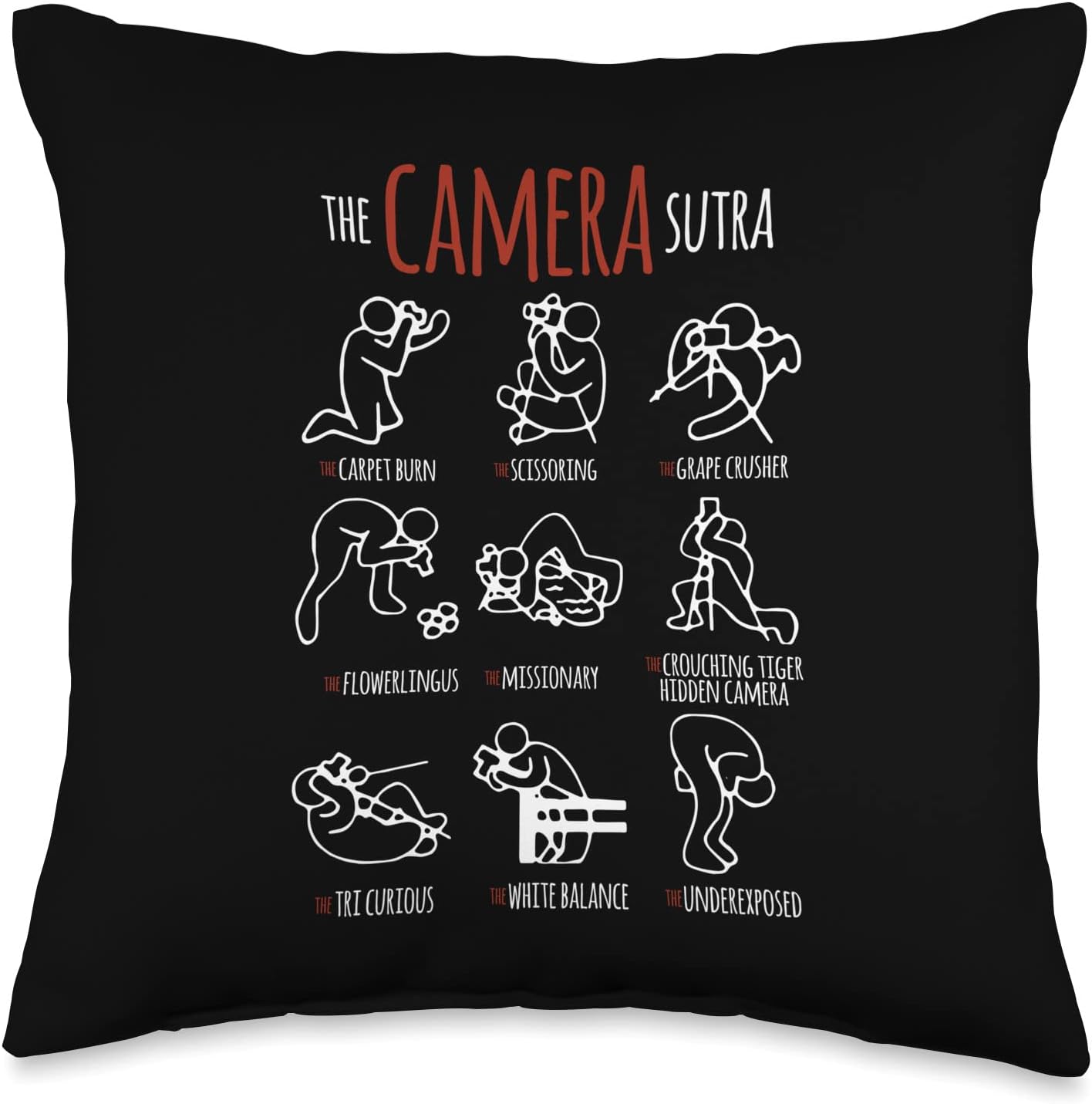 The Camera Sutra Gift Funny Photography Photographer Photo Throw Pillow, 16×16, Multicolor