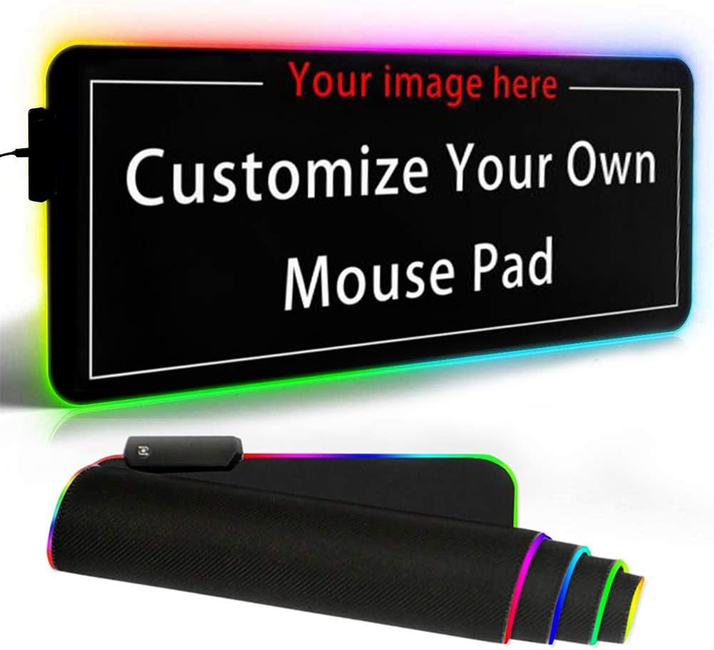 Personalized RGB LED Gaming Mouse Pad Make Your Own Customized Large Gaming Mousepad Custom Mouse Mat for Office Dorm Personalised Gifts Presents for Gaming Lovers, 31.5×11.8in