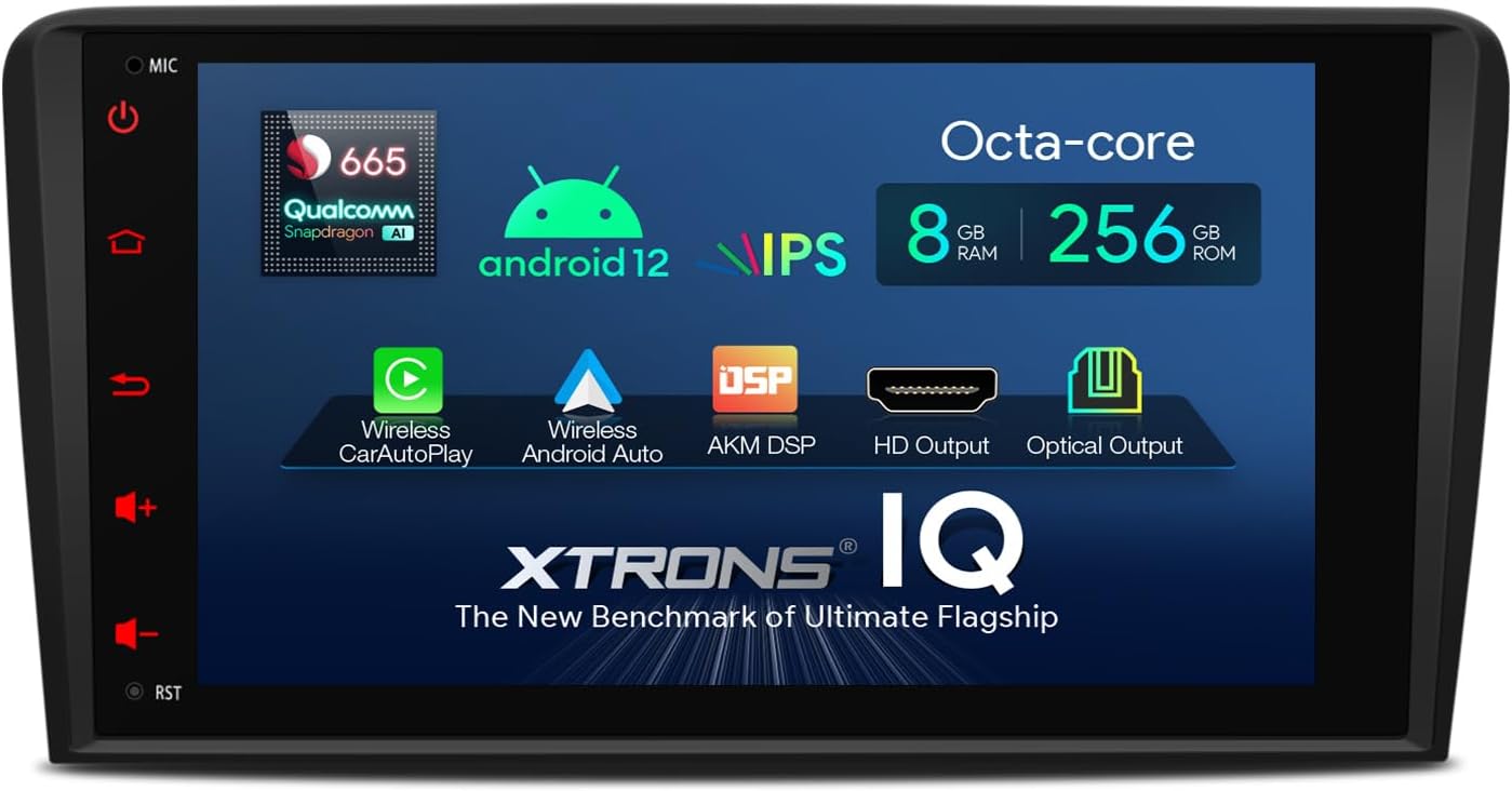 XTRONS Car Stereo for Audi A3 S3 RS3, Android 12 Qualcomm Octa Core 8GB+256GB Car Radio, 8 Inch IPS Touch Screen GPS Navigation for Car Bluetooth Head Unit Built-in DSP Car Play Android Auto