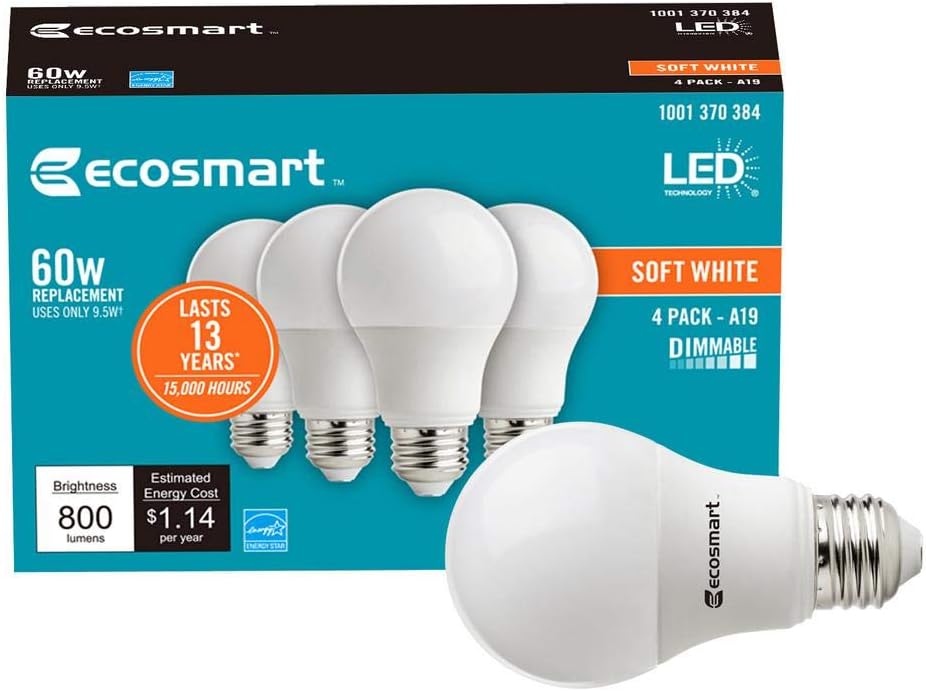 60W Equivalent Soft White A19 Energy Star and Dimmable LED Light Bulb (4-Pack)