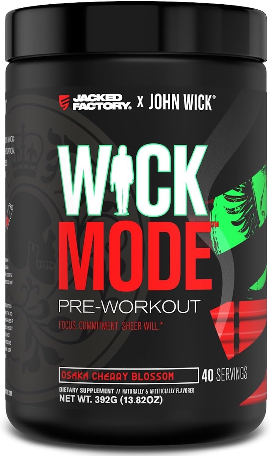 Jacked Factory X John Wick – Wick Mode Pre Workout Powder – Intense Energy, Battle-Ready Focus, Unstoppable Commitment, and Sheer Will – 40 Servings, Osaka Cherry Blossom