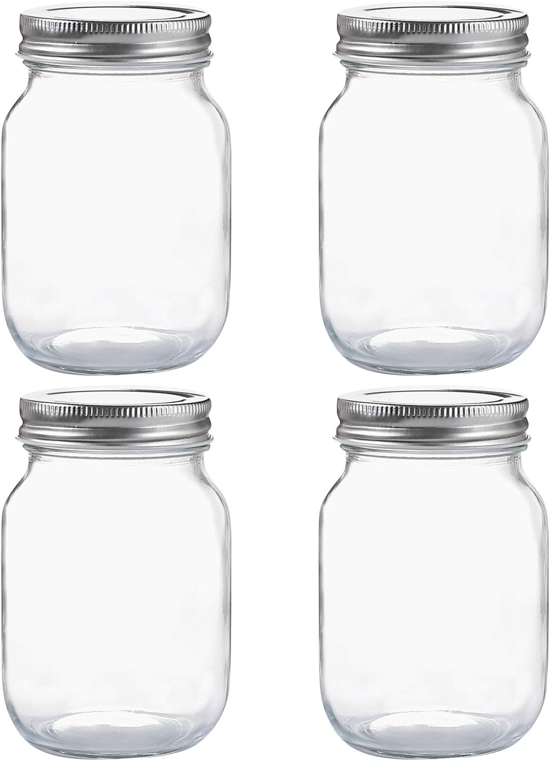 Glass Regular Mouth Mason Jars, 16 oz Clear Glass Jars with Silver Metal Lids for Sealing, Canning Jars for Food Storage, Overnight Oats, Dry Food, Snacks, Candies, DIY Projects (4PACK)