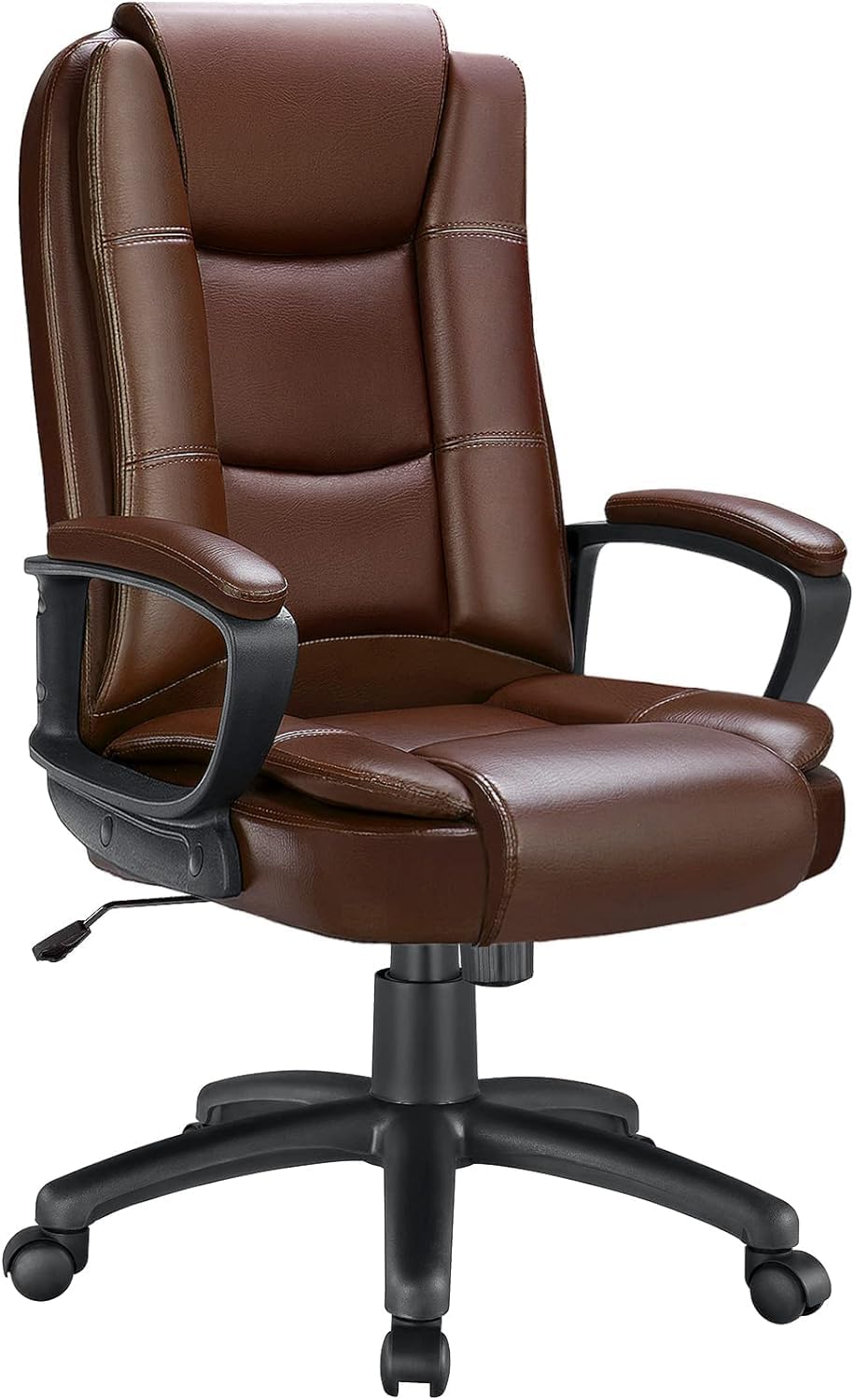 LEMBERI Office Desk Chair, Big and Tall High Back Managerial Executive Computer Chair, Ergonomic Height Adjustable PU Leather Chairs with Cushions Armrest for Long Time Sitting (Brown)