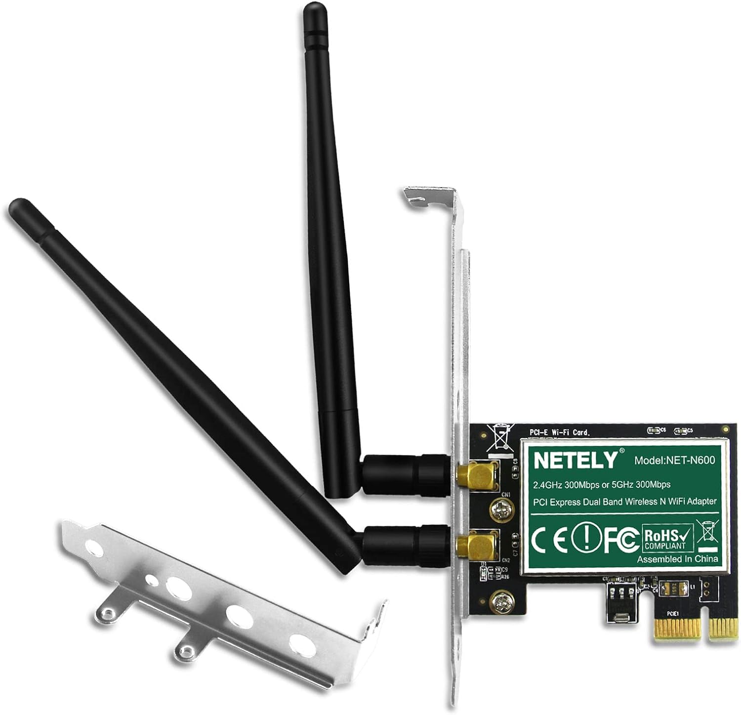 Wireless N Dual Band 600Mbps 2-Stream PCIE WiFi Adapter for Desktop PCs, PCIE WiFi Card, 2.4GHz 300Mbps and 5GHz 300Mbps, Qualcomm Atheros Wireless Network Adapter(NET-N600)