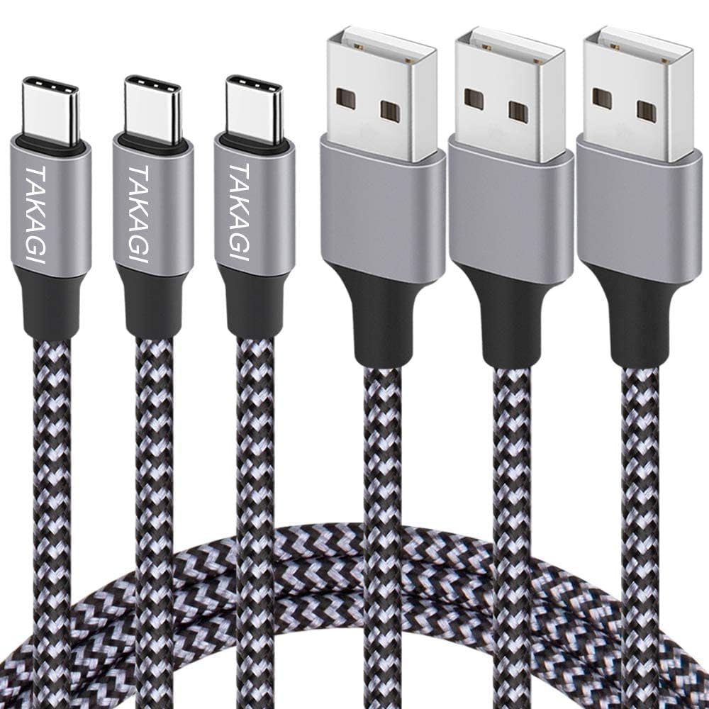 TAKAGI USB to USB C Cable (3Pack 6ft) USB A to Type C Cable Fast Charging Nylon Braided Data Sync Transfer Cord USB C Charger for iPhone 16 Pro Max/16 Plus/15 Pro Max/15 Plus/Galaxy S20 S10 Note 20