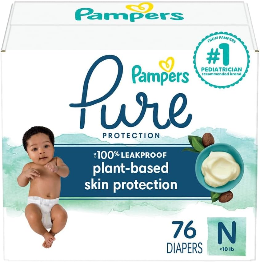 Pampers Pure Protection Diapers Newborn – Size 0, 76 Count, Hypoallergenic Premium Disposable Baby Diapers