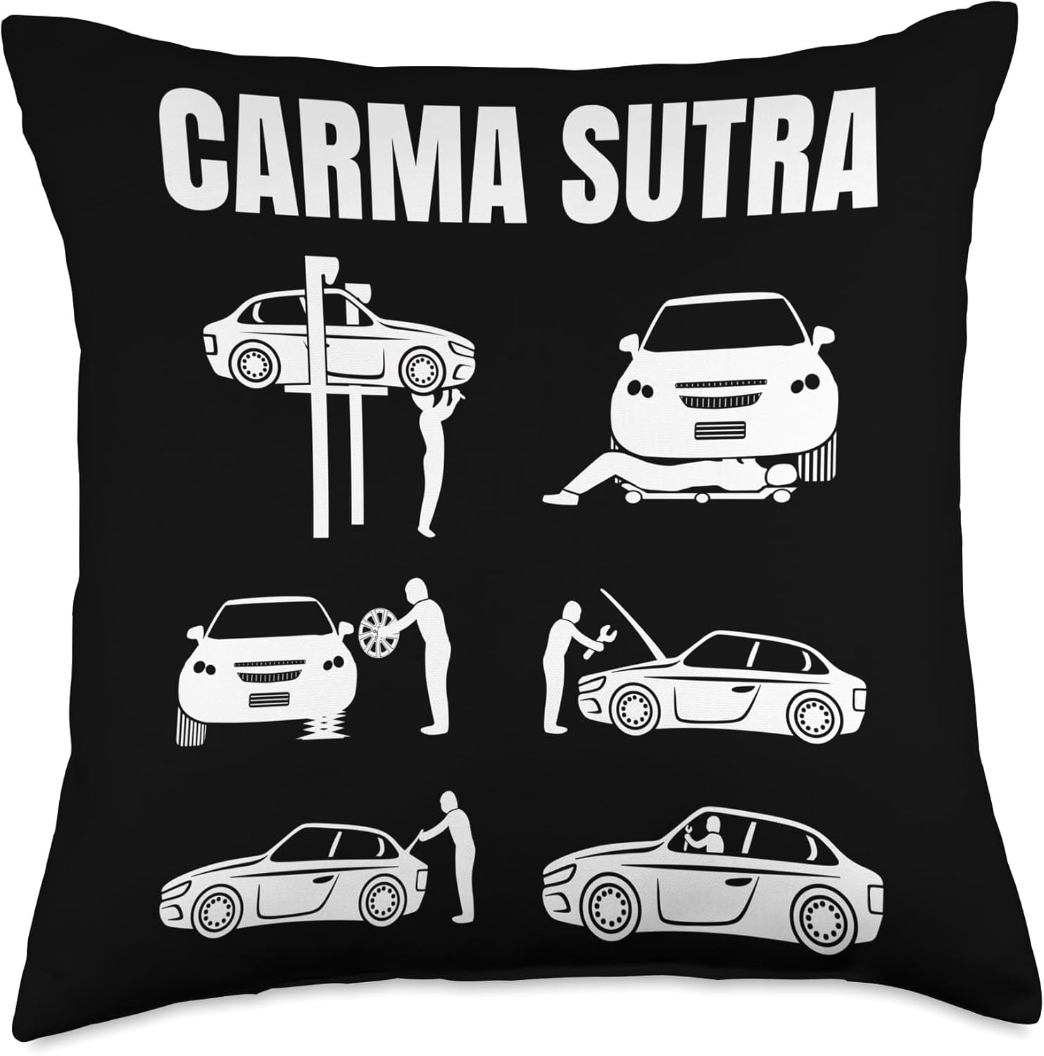 Carma Sutra Auto Mechanic car Guy Funny Garage Throw Pillow, 18×18, Multicolor