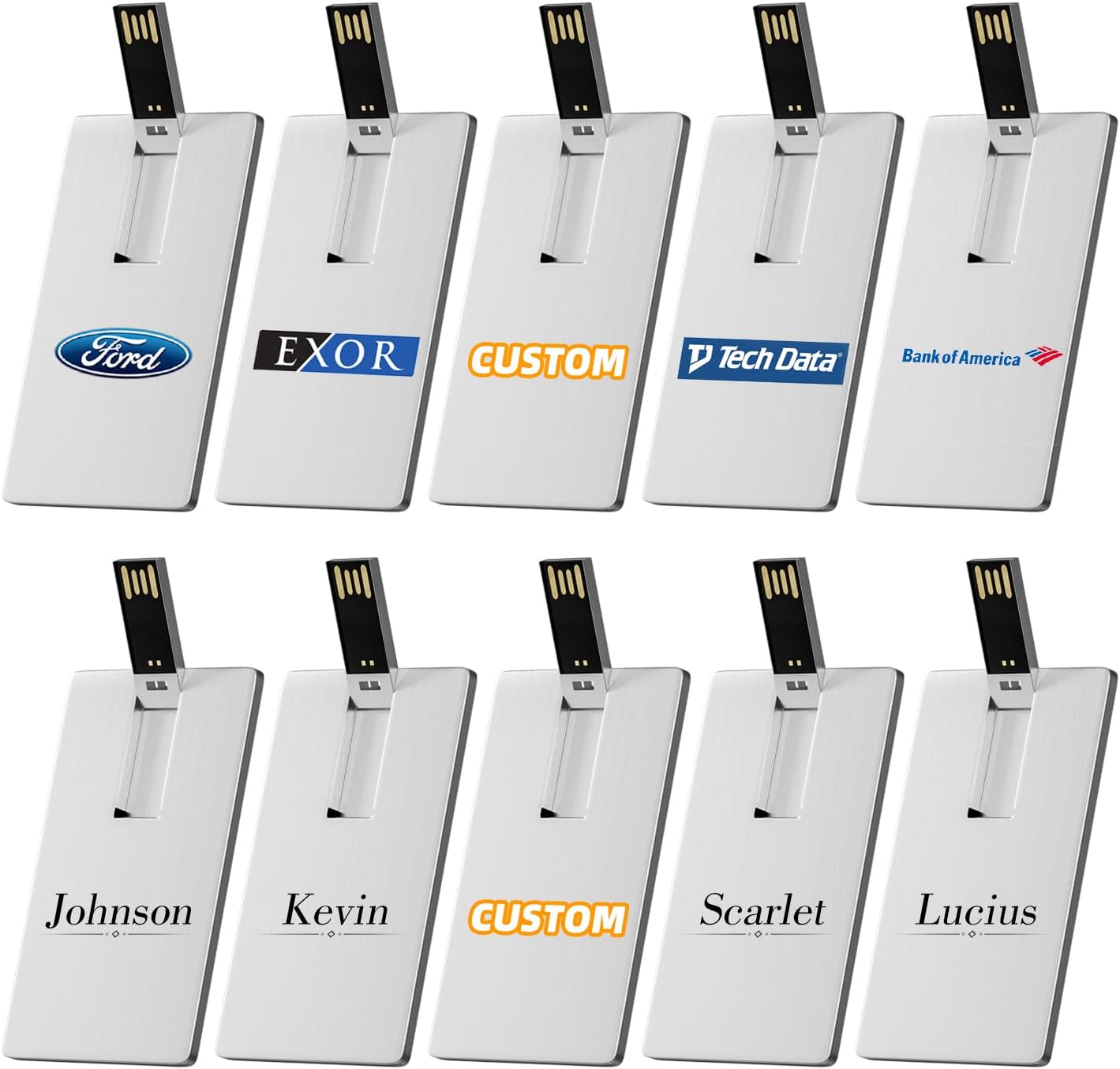 Bilious Custom Personalized USB Flash Drive 20Pack 4GB/8GB/16GB/32GB/64GB/128GB/256GB, Metal Credit Card Bank Card Shaped Thumb Drive, Waterproof Memory Stick Small Size USB Drive Gift