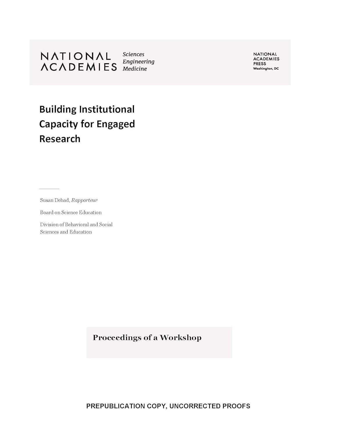 Building Institutional Capacity for Engaged Research: Proceedings of a Workshop