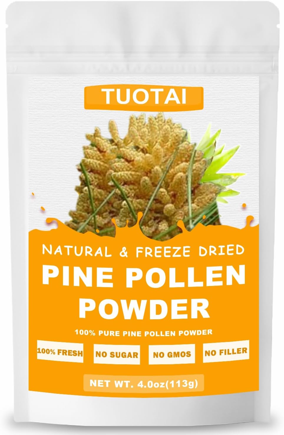 Premium Pine Pollen Powder, 100% Natural Powder, No GMO, No Additives, Vegan