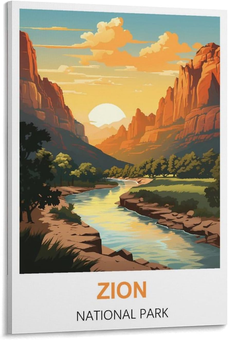 HSAEYITF Zion National Park Vintage Travel Poster 16x24inch(40x60cm) Canvas Art Poster And Wall Art Picture Print Bedroom Decor