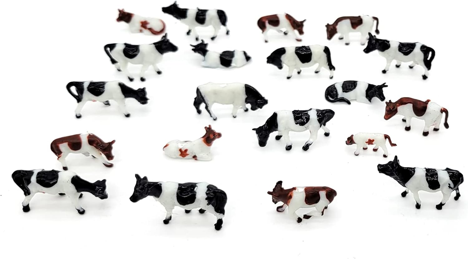 20pcs 1:87 HO Scale Model Painted Farm Animals Miniature Cows for Model Railway Layout Mini Model Farm Landscape Making